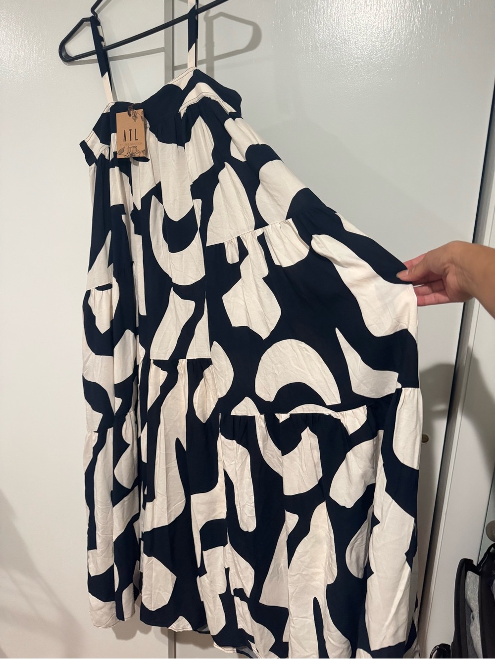 A|T|L Black and White Abstract Tiered Maxi Dress
